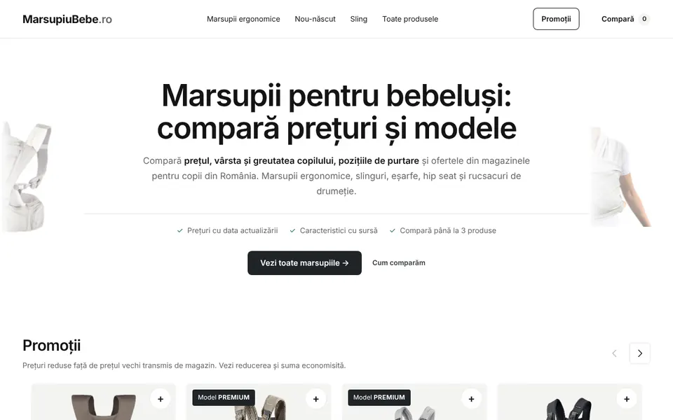 Pagina principală MarsupiuBebe.ro: comparator de prețuri pentru marsupii ergonomice, slinguri și hip seat pentru bebeluși